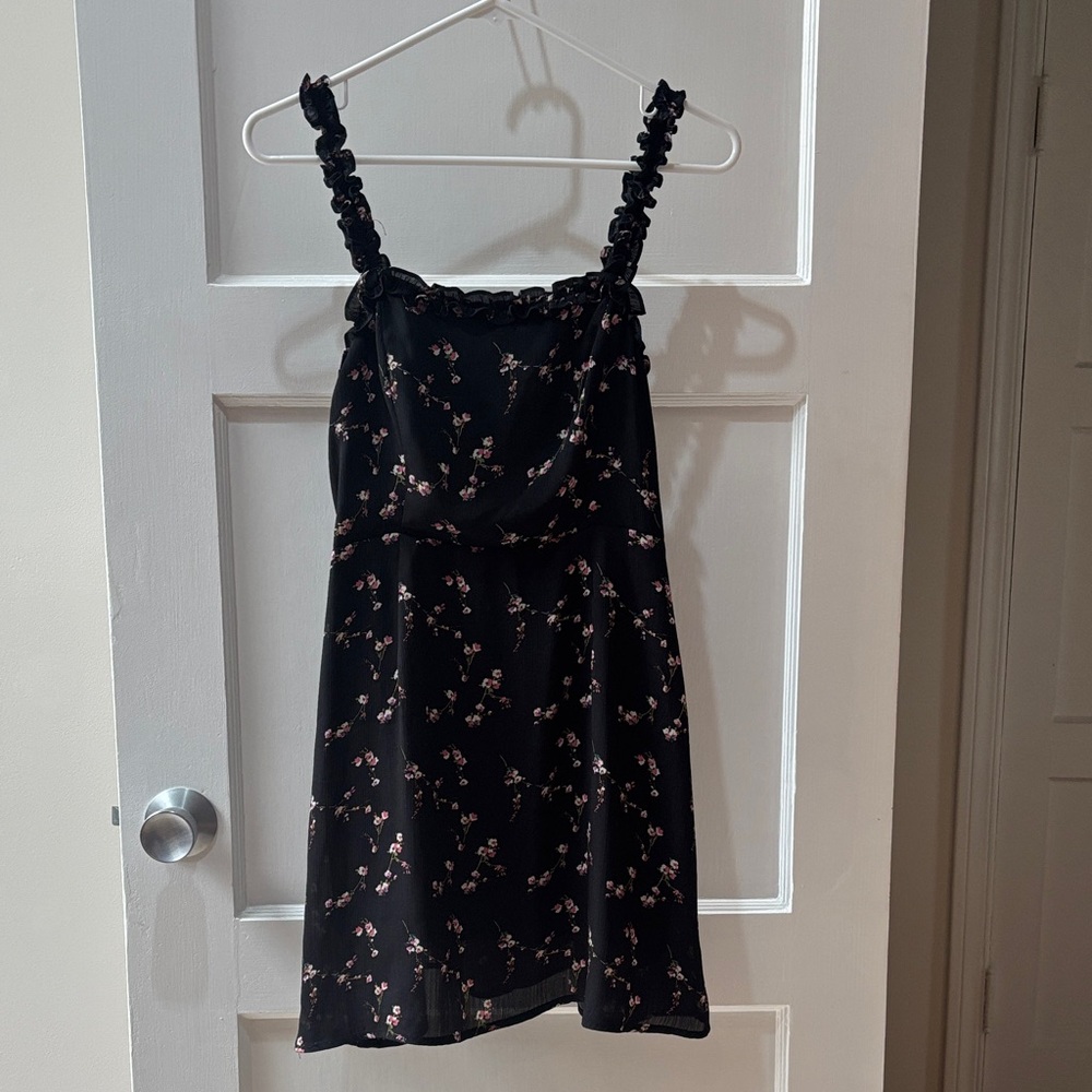 Lulu's Black Mini Dress with Pink Floral Print